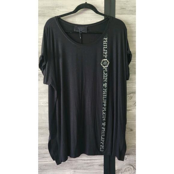 Philipp Plein Couture Logo Embroidered Women's Black T-shirt Size 52 US XXL - Picture 1 of 7